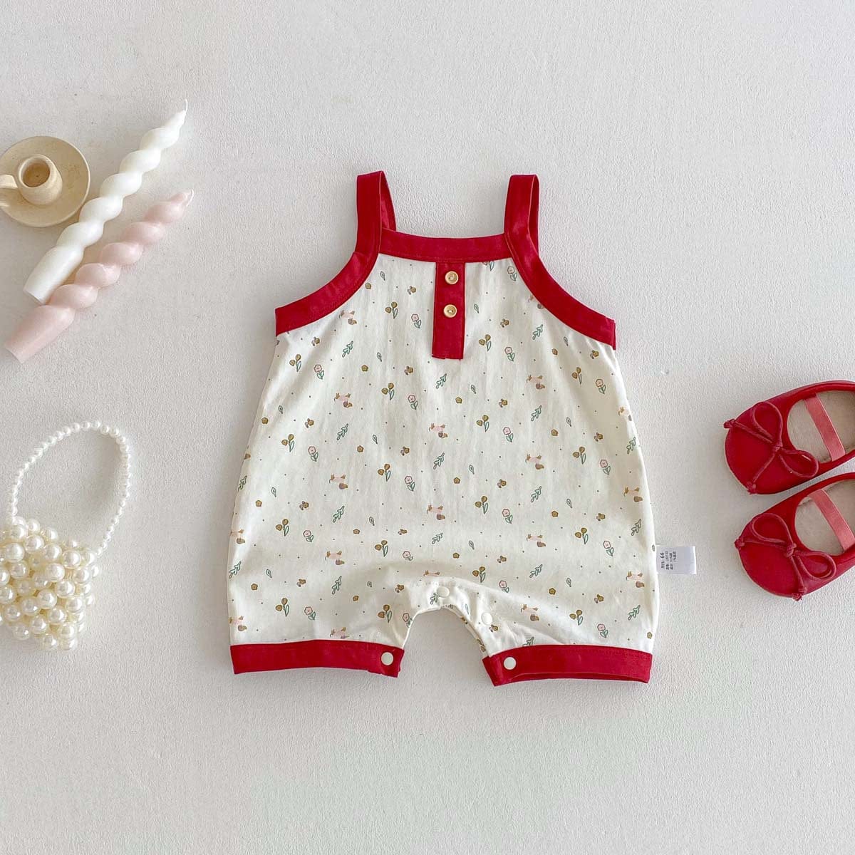 ノースリーブロンパース フラワープリントバイピングキャミソールジャンプスーツ【mh0009751】