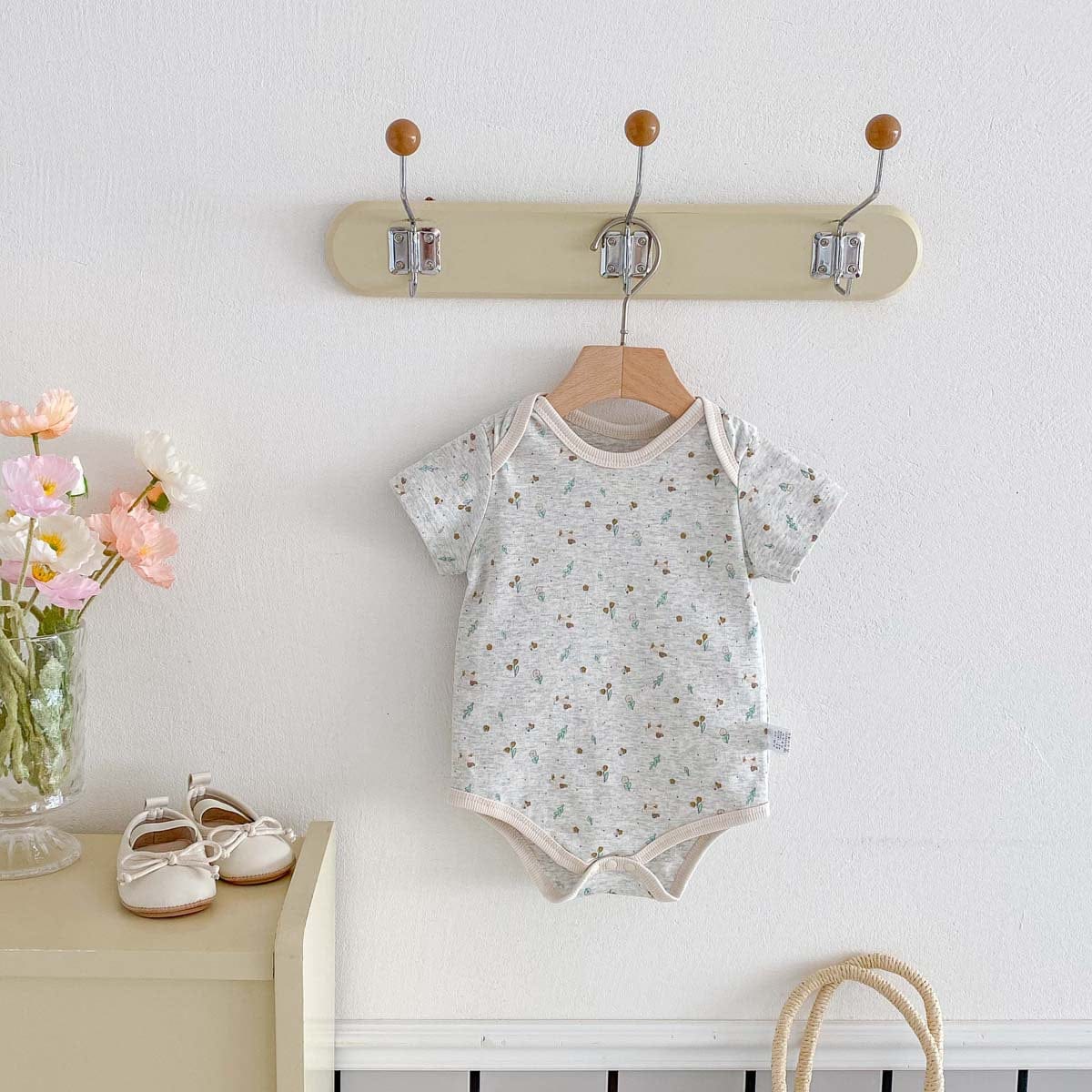 半袖ロンパース フラワー小花柄プリント半袖ボディスーツ【mh0009752】