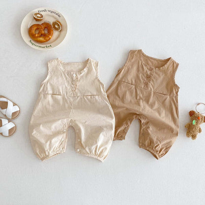 ノースリーブジャンプスーツ シンプルノースリーブジャンプスーツロンパース【mh0009756】