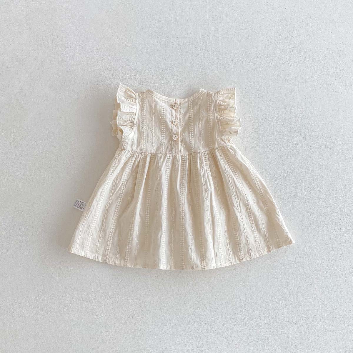 ノースリーブワンピース 刺繍レースポケットフリルスリーブワンピース【mh0009757】