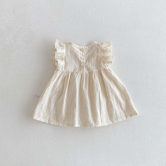 ノースリーブワンピース 刺繍レースポケットフリルスリーブワンピース【mh0009757】