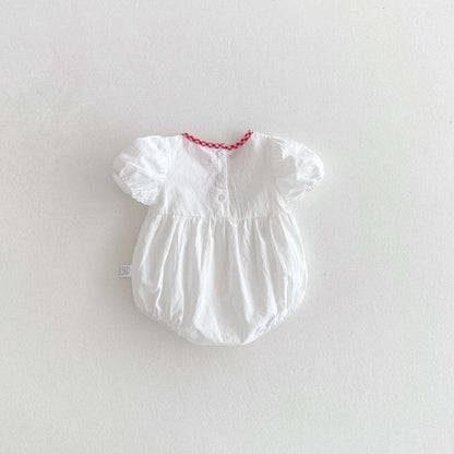 半袖ロンパース オープンハートチェックバイピング半袖ロンパース【mh0009758】