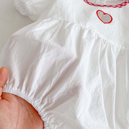 半袖ロンパース オープンハートチェックバイピング半袖ロンパース【mh0009758】