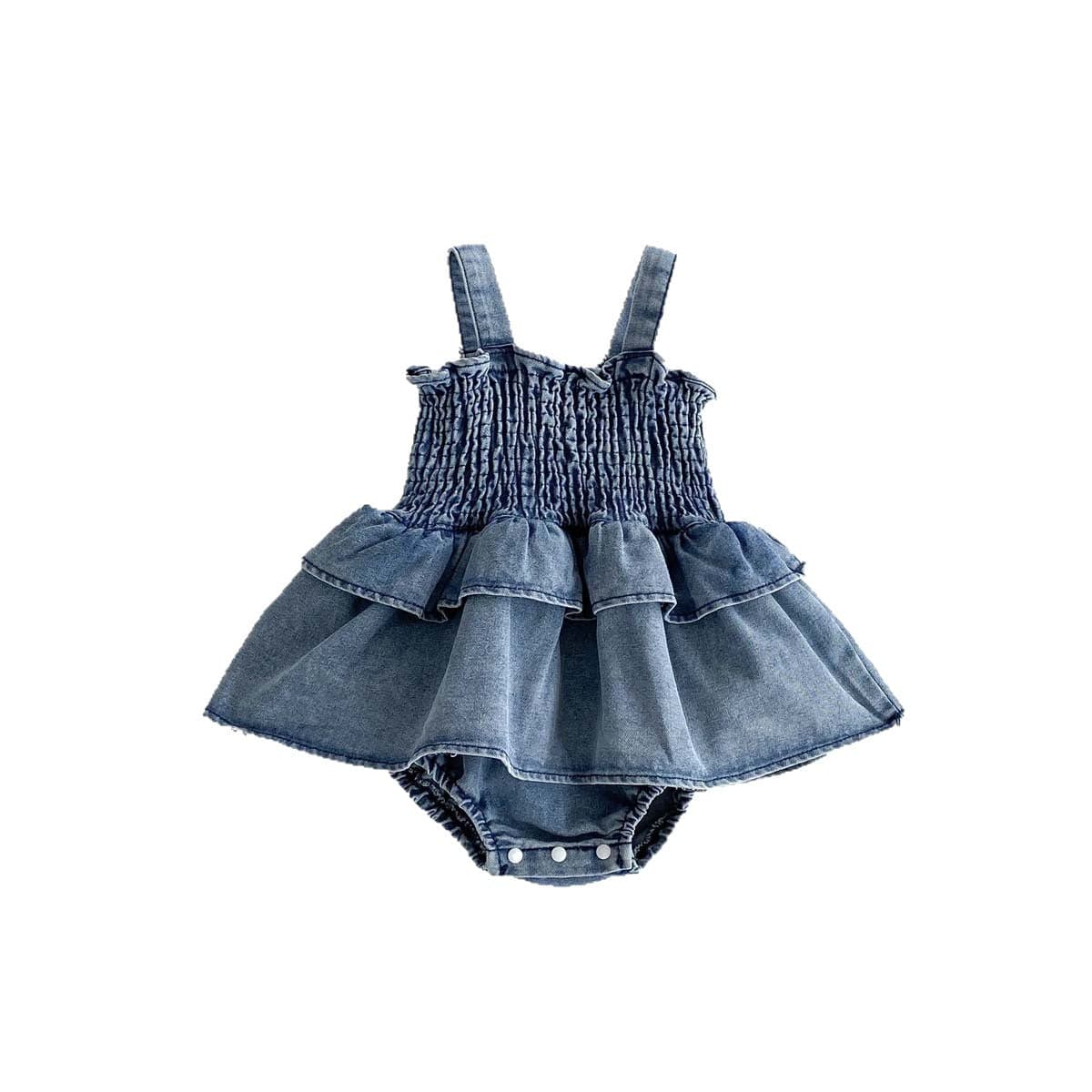 ノースリーブロンパース デニムシャーリングスカートドッキングキャミソールロンパース【mh0009760】