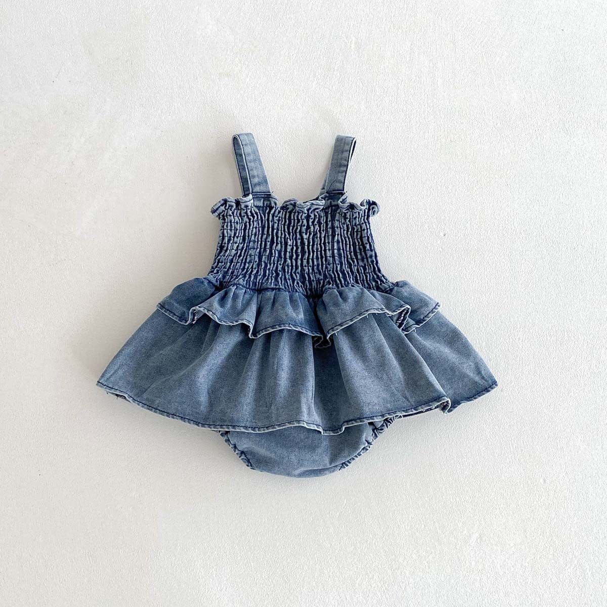 ノースリーブロンパース デニムシャーリングスカートドッキングキャミソールロンパース【mh0009760】