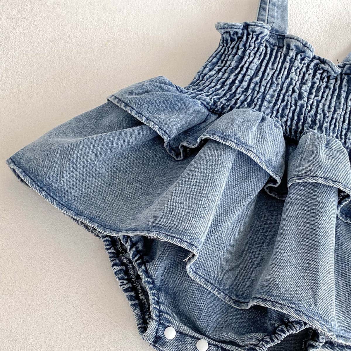 ノースリーブロンパース デニムシャーリングスカートドッキングキャミソールロンパース【mh0009760】