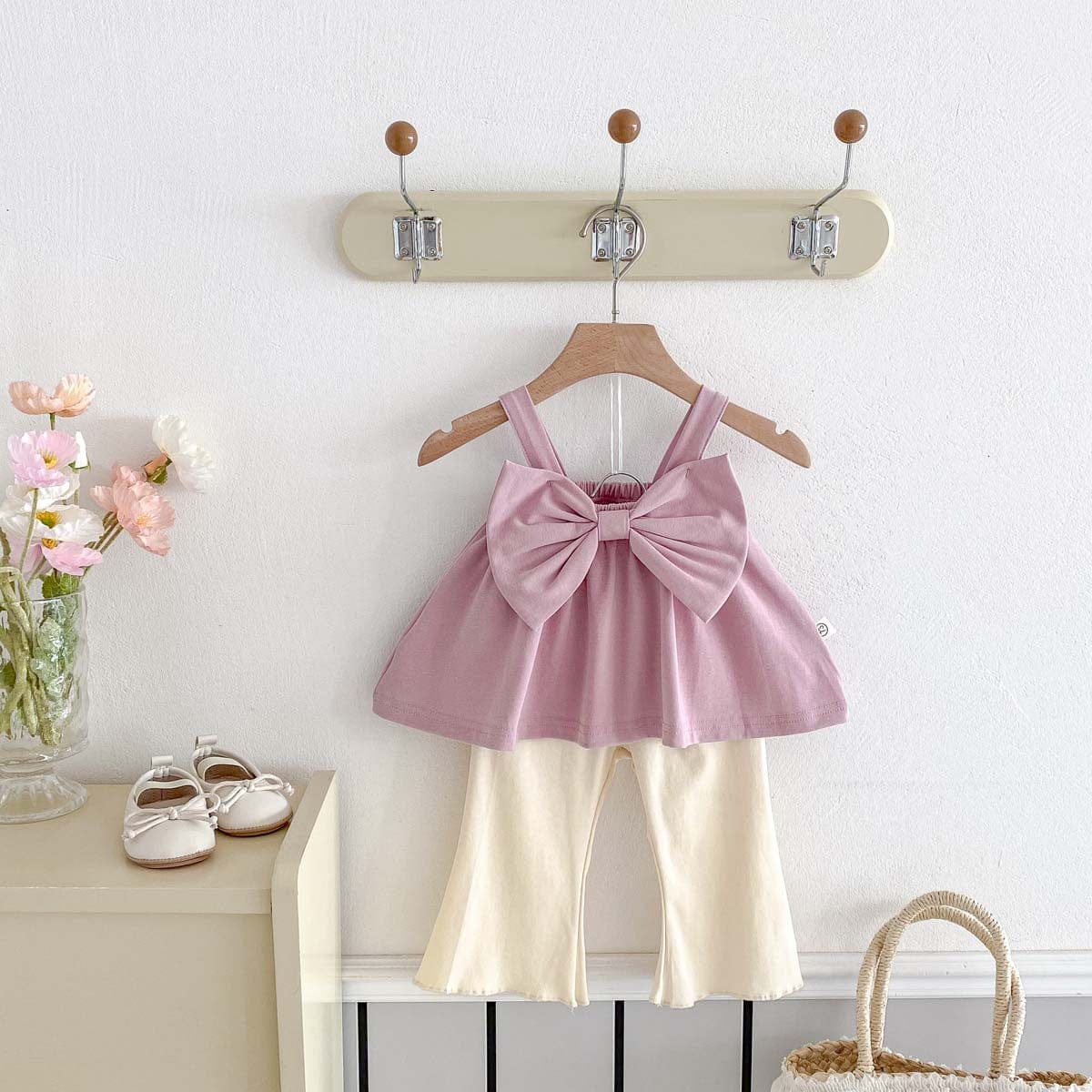 ノースリーブセットアップ ビッグリボンキャミソールトップス/リボンショートパンツ/フレアロングパンツ【mh0009761】