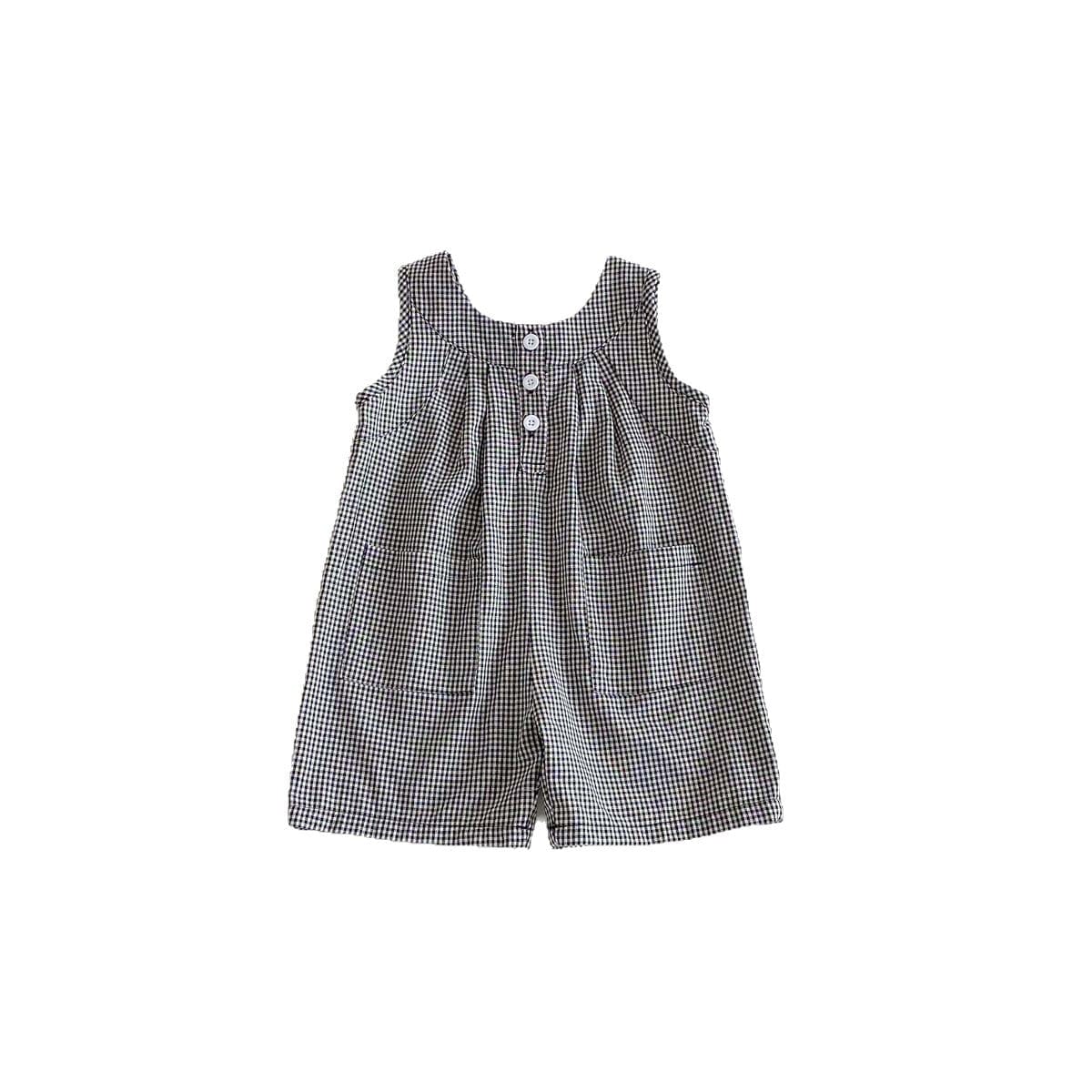 ノースリーブジャンプスーツ コットンリネンチェックノースリーブジャンプスーツ【mh0009763】