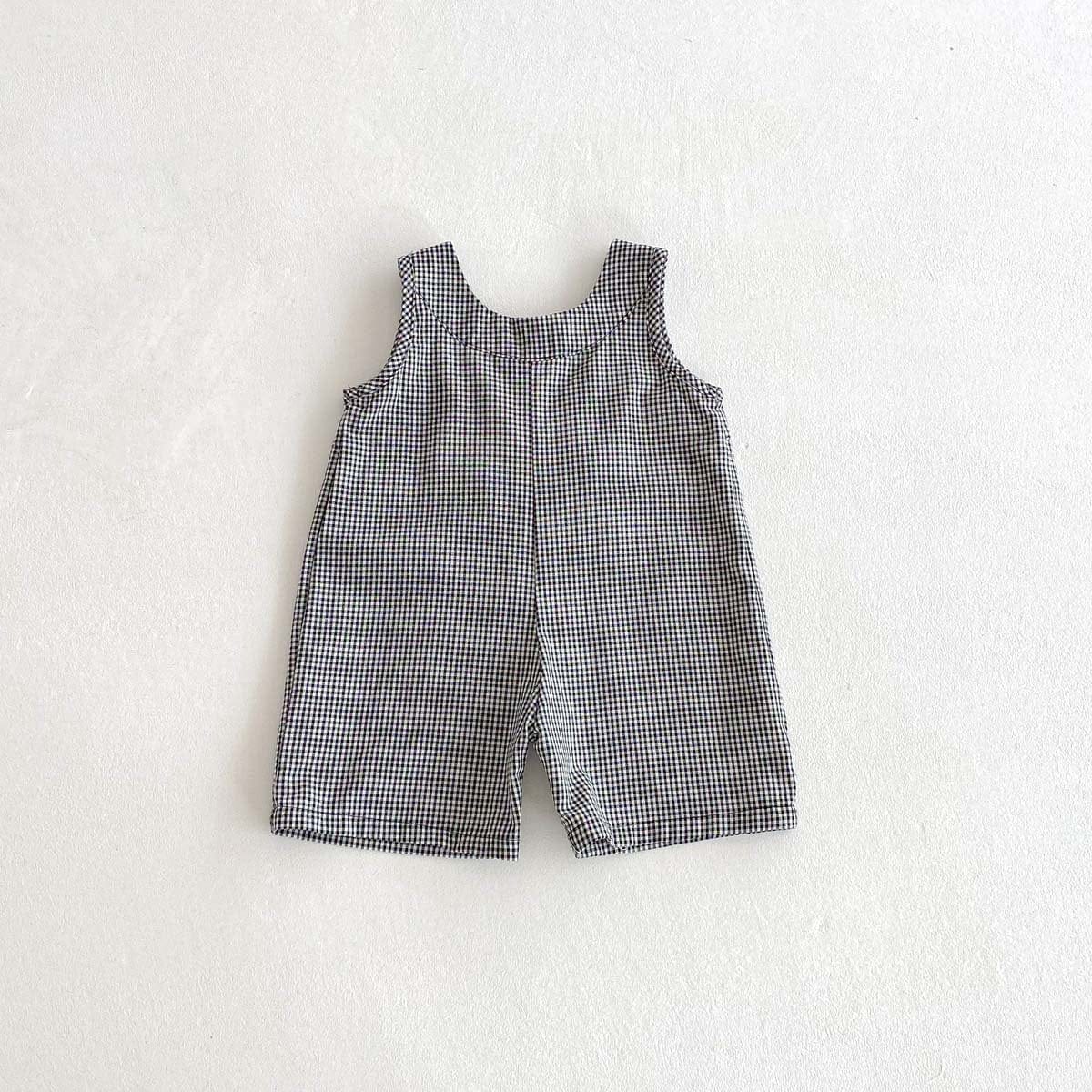 ノースリーブジャンプスーツ コットンリネンチェックノースリーブジャンプスーツ【mh0009763】