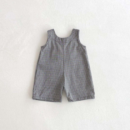 ノースリーブジャンプスーツ コットンリネンチェックノースリーブジャンプスーツ【mh0009763】