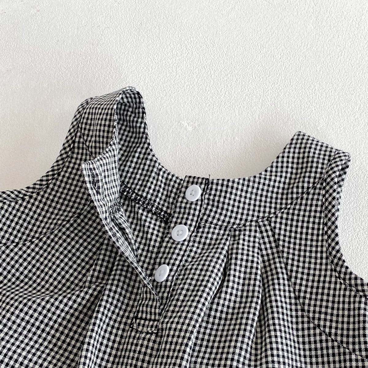 ノースリーブジャンプスーツ コットンリネンチェックノースリーブジャンプスーツ【mh0009763】