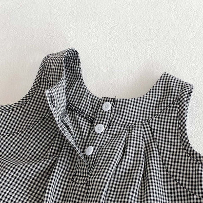 ノースリーブジャンプスーツ コットンリネンチェックノースリーブジャンプスーツ【mh0009763】