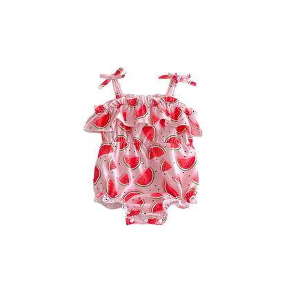 ノースリーブロンパース スイカプリントフリルキャミソールロンパース【mh0009767】