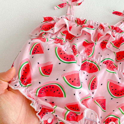 ノースリーブロンパース スイカプリントフリルキャミソールロンパース【mh0009767】