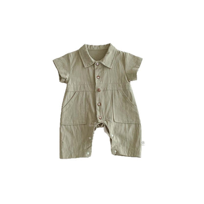 半袖ジャンプスーツ シンプル半袖シャツジャンプスーツ【mh0009768】