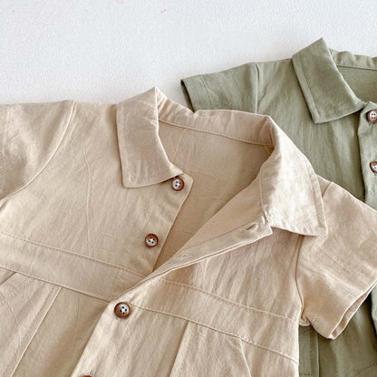 半袖ジャンプスーツ シンプル半袖シャツジャンプスーツ【mh0009768】