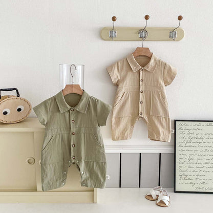 半袖ジャンプスーツ シンプル半袖シャツジャンプスーツ【mh0009768】