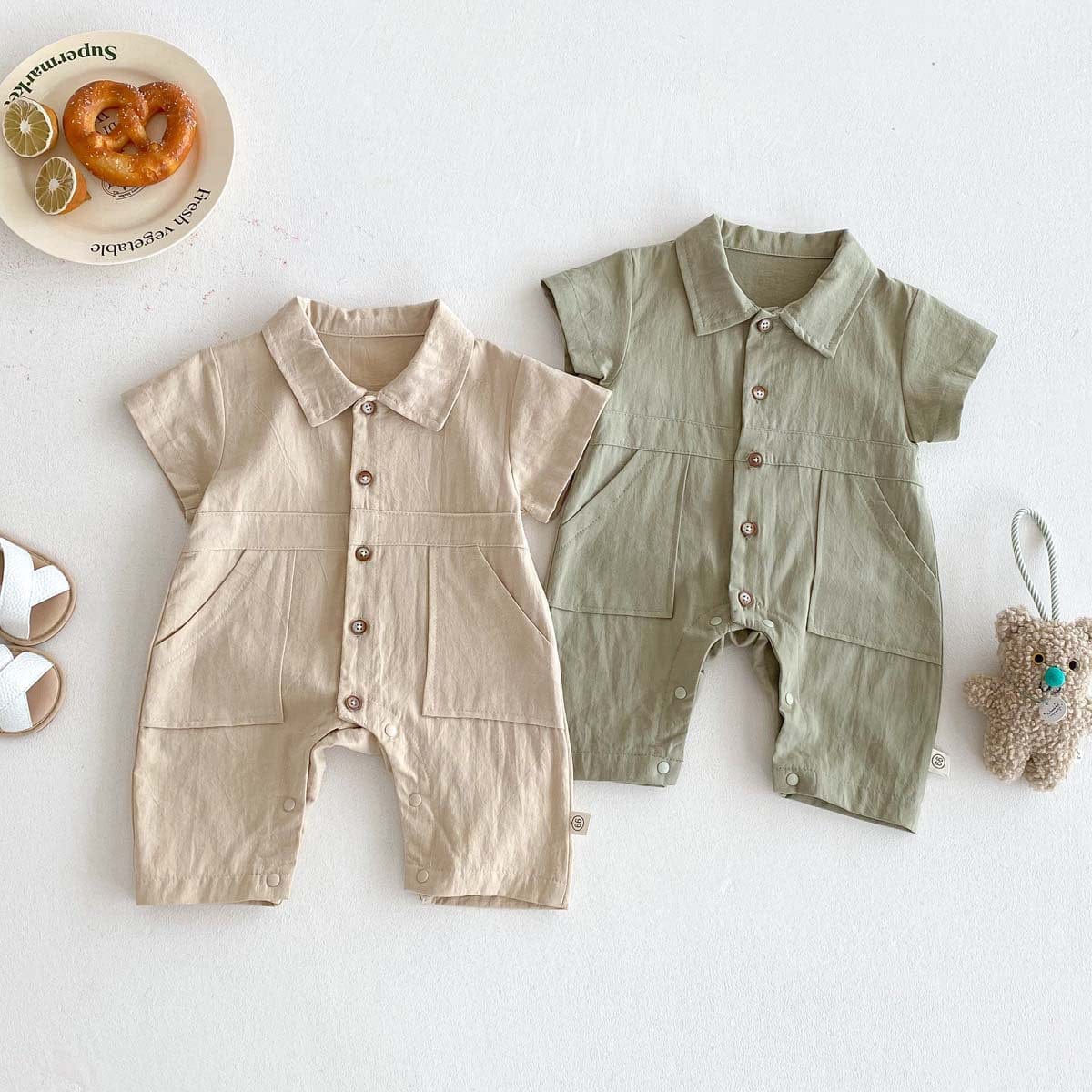 半袖ジャンプスーツ シンプル半袖シャツジャンプスーツ【mh0009768】