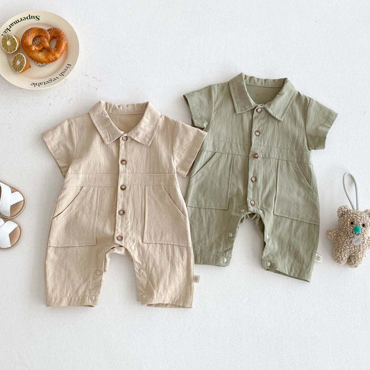 半袖ジャンプスーツ シンプル半袖シャツジャンプスーツ【mh0009768】