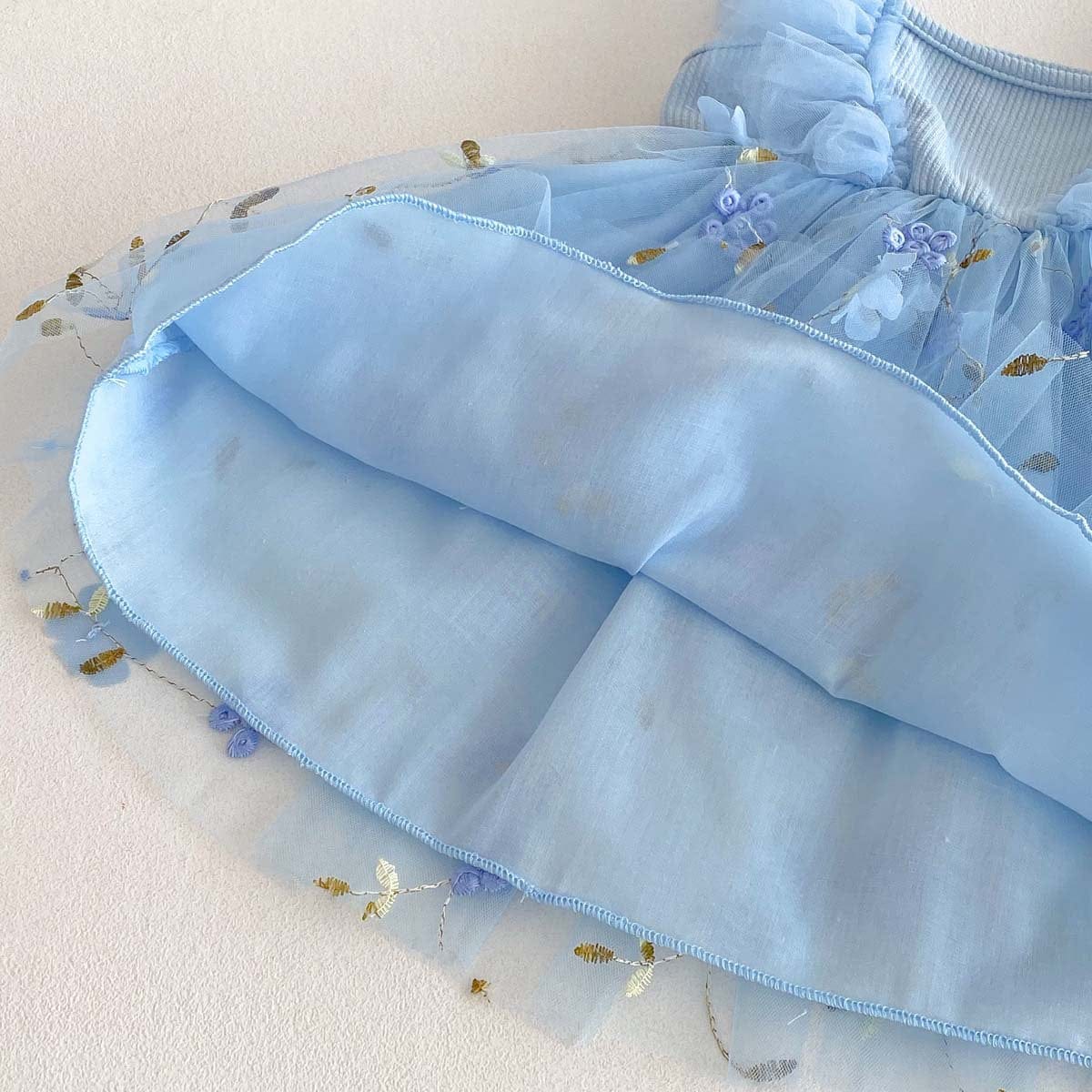 ノースリーブワンピース フラワー刺繍チュールスカートバタフライスリーブドレスワンピース【mh0009769】