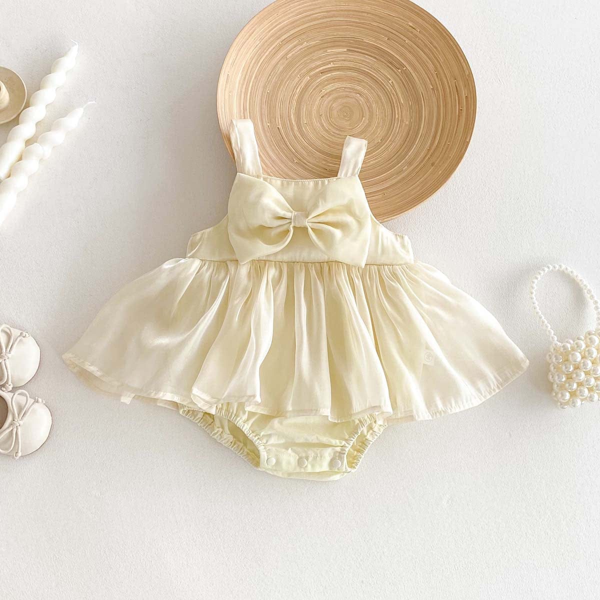 ノースリーブロンパース ビッグリボンシフォンスカートキャミソールドレスロンパース【mh0009772】