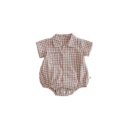 半袖ロンパース ギンガムチェック半袖シャツロンパース【mh0009773】