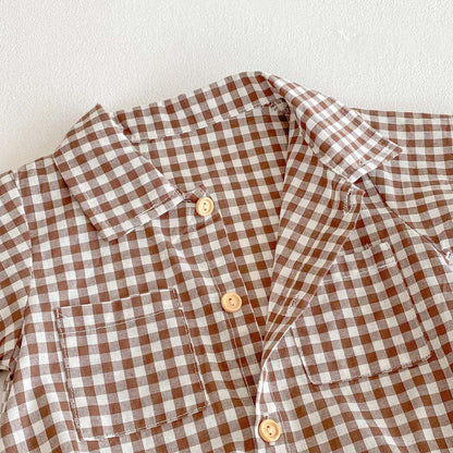 半袖ロンパース ギンガムチェック半袖シャツロンパース【mh0009773】