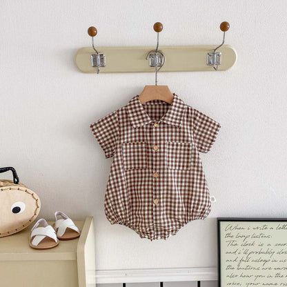 半袖ロンパース ギンガムチェック半袖シャツロンパース【mh0009773】