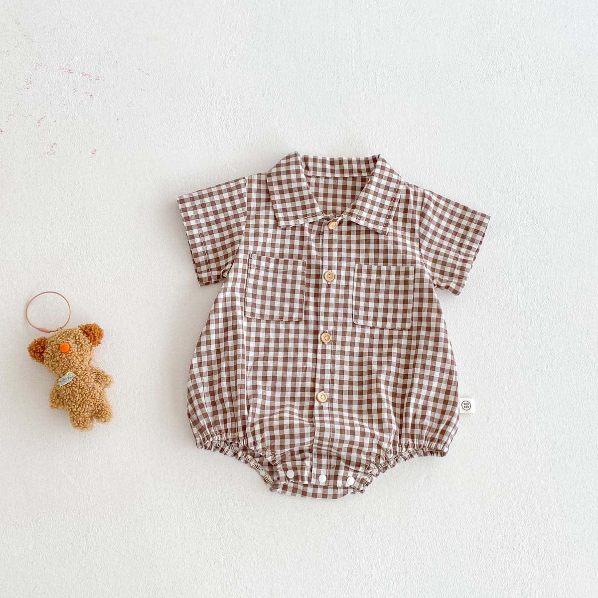 半袖ロンパース ギンガムチェック半袖シャツロンパース【mh0009773】