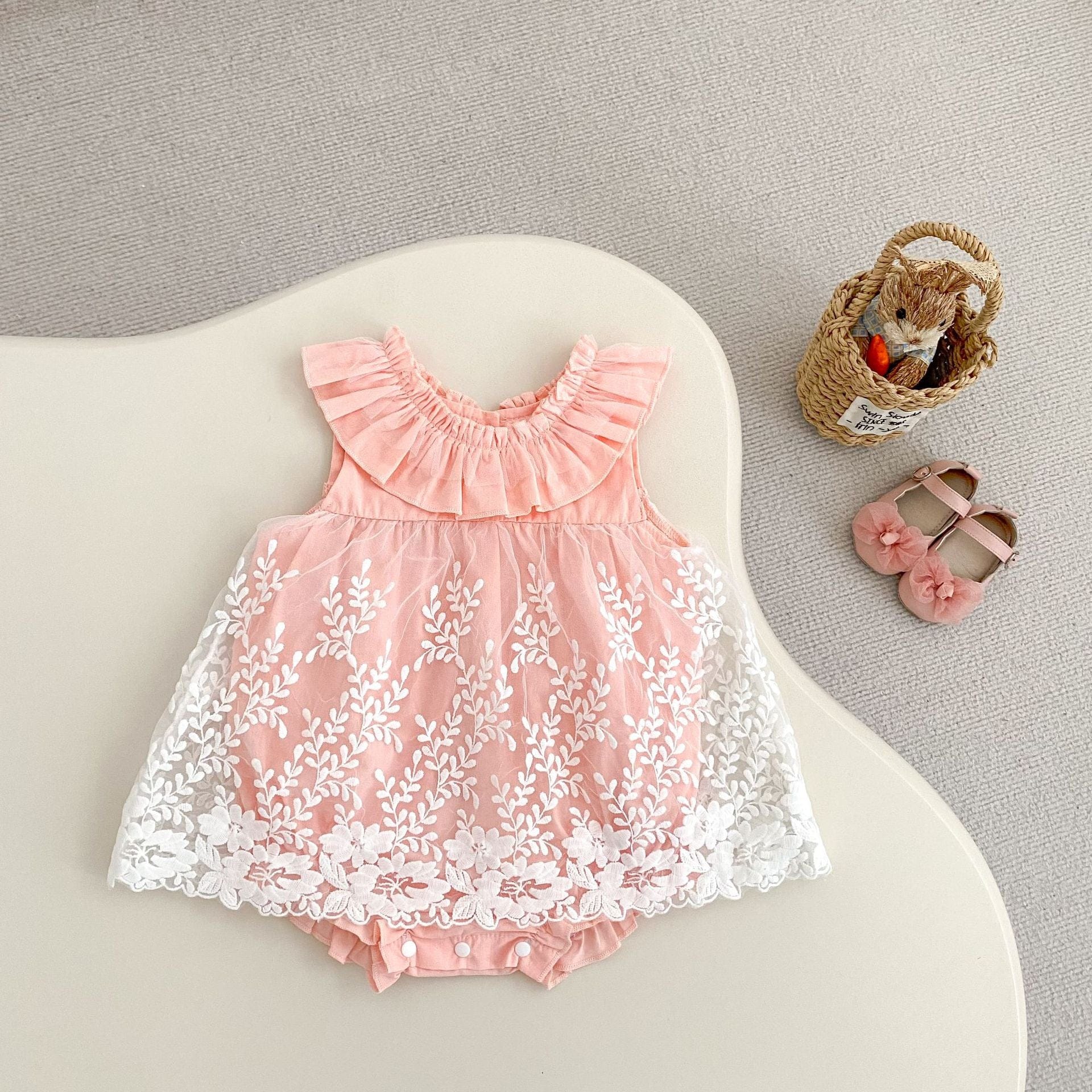 ノースリーブロンパース ラッフルフリルノースリーブチュールスカートロンパース【mh0010164】