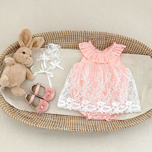 ノースリーブロンパース ラッフルフリルノースリーブチュールスカートロンパース【mh0010164】