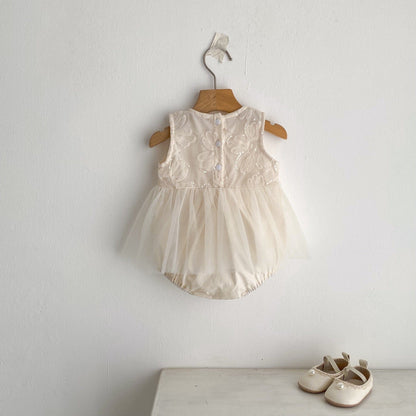 ノースリーブロンパース スパンコールフラワービッグリボンスカートドレスロンパース【mh0010168】