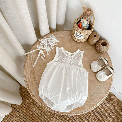 ノースリーブロンパース シアー刺繍レースノースリーブロンパース【mh0010169】