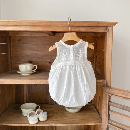 ノースリーブロンパース シアー刺繍レースノースリーブロンパース【mh0010169】