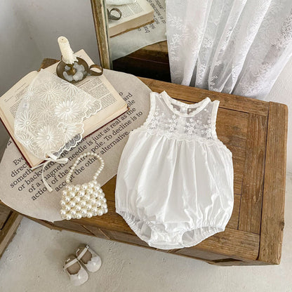 ノースリーブロンパース シアー刺繍レースノースリーブロンパース【mh0010169】