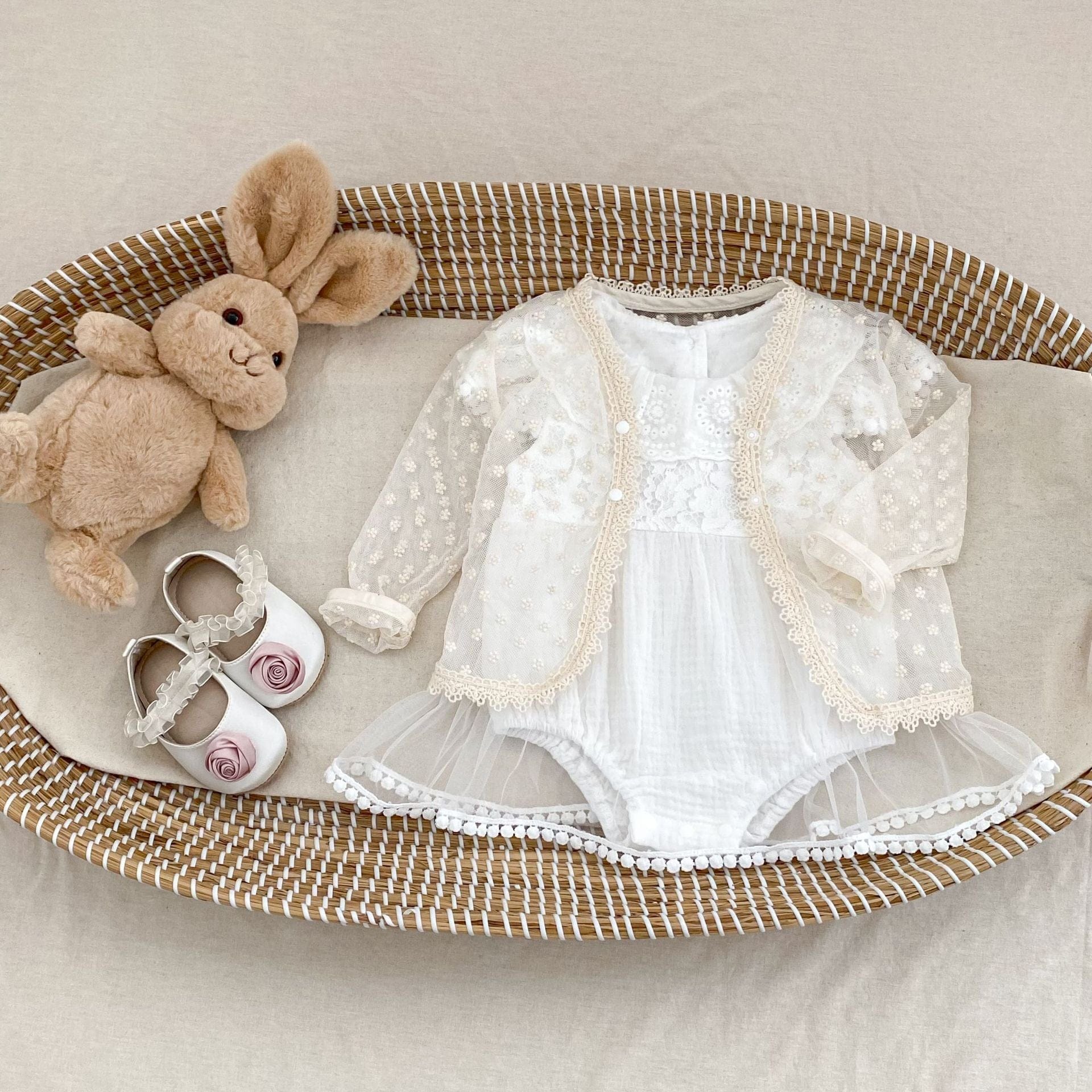 半袖ロンパース 刺繍フラワーレーススカートドッキングロンパース【mh0010170】