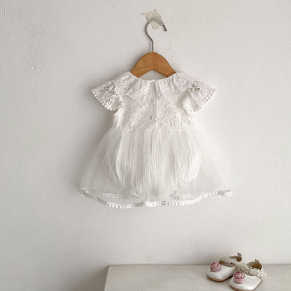 半袖ロンパース 刺繍フラワーレーススカートドッキングロンパース【mh0010170】