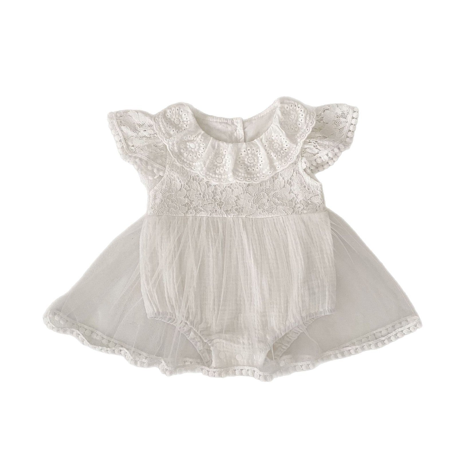 半袖ロンパース 刺繍フラワーレーススカートドッキングロンパース【mh0010170】