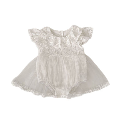 半袖ロンパース 刺繍フラワーレーススカートドッキングロンパース【mh0010170】