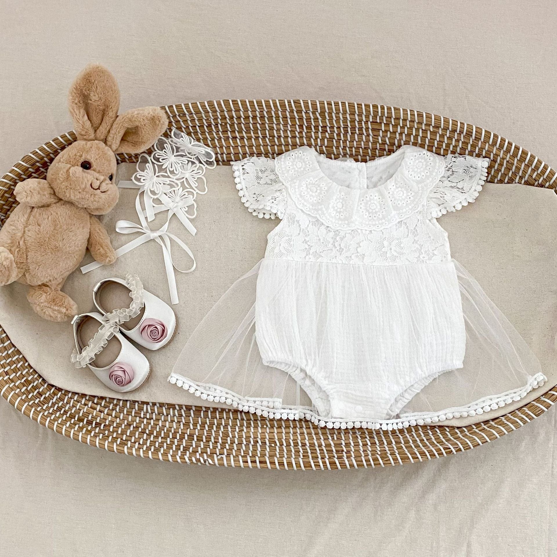 半袖ロンパース 刺繍フラワーレーススカートドッキングロンパース【mh0010170】