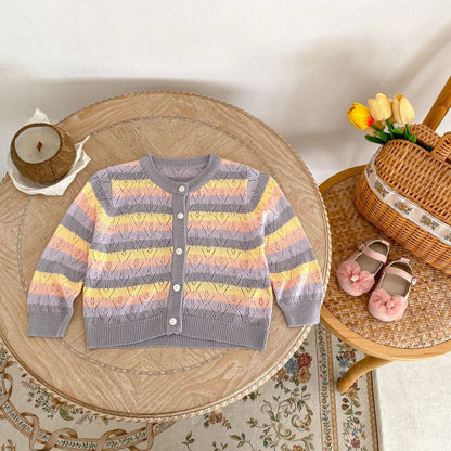 カーディガン・パーカー レインボーボーダーレースニットサマーカーディガン【mh0010171】