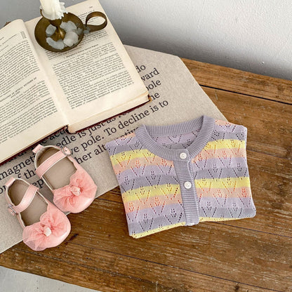 カーディガン・パーカー レインボーボーダーレースニットサマーカーディガン【mh0010171】