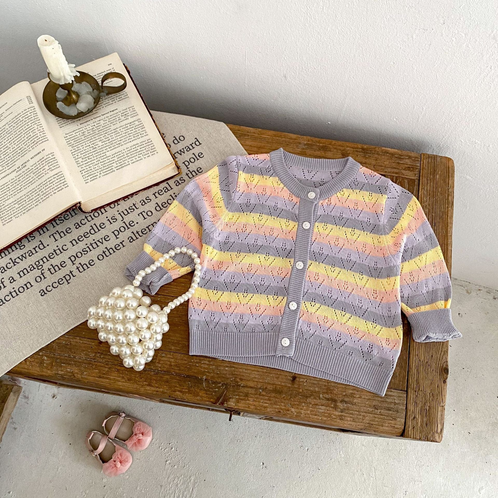 カーディガン・パーカー レインボーボーダーレースニットサマーカーディガン【mh0010171】