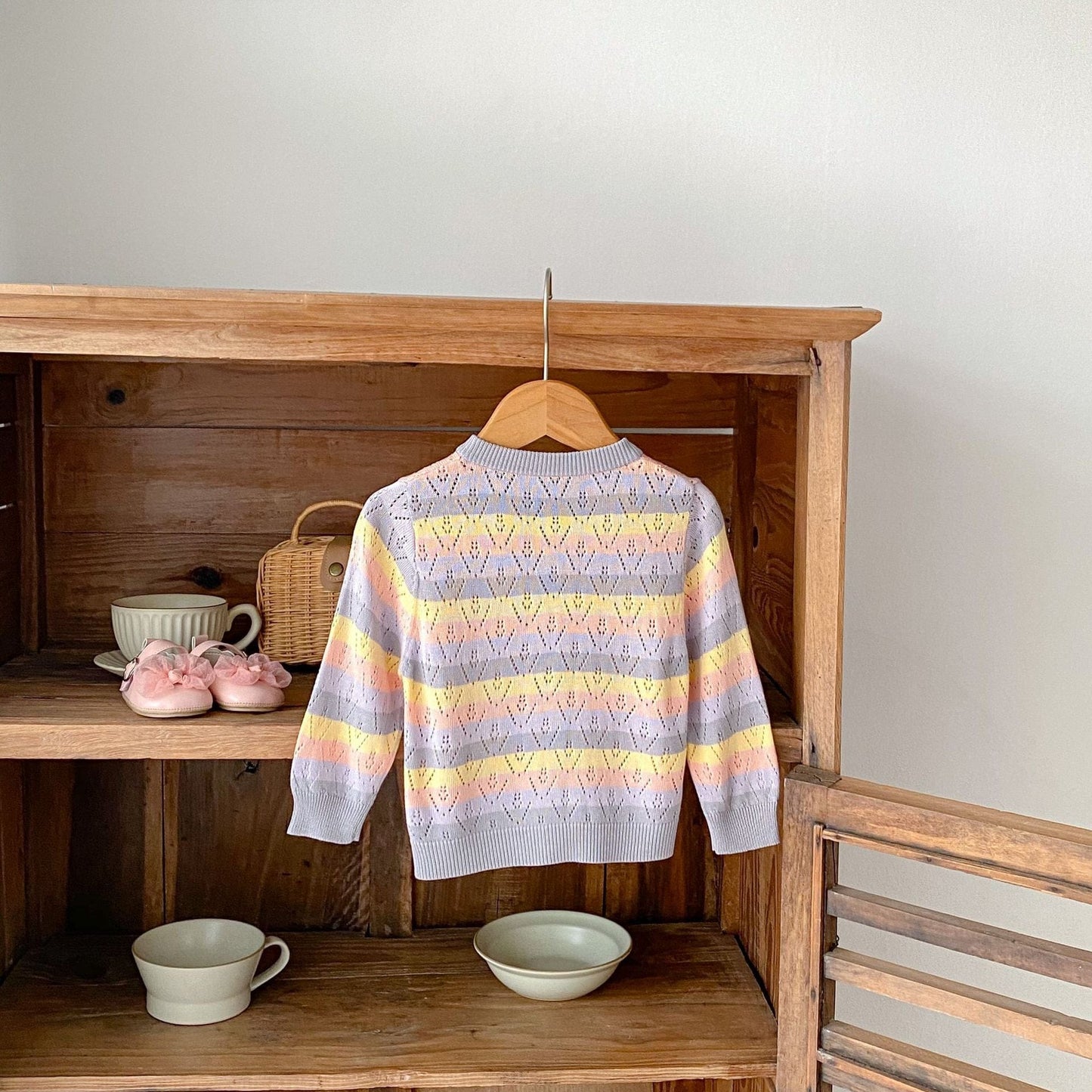 カーディガン・パーカー レインボーボーダーレースニットサマーカーディガン【mh0010171】