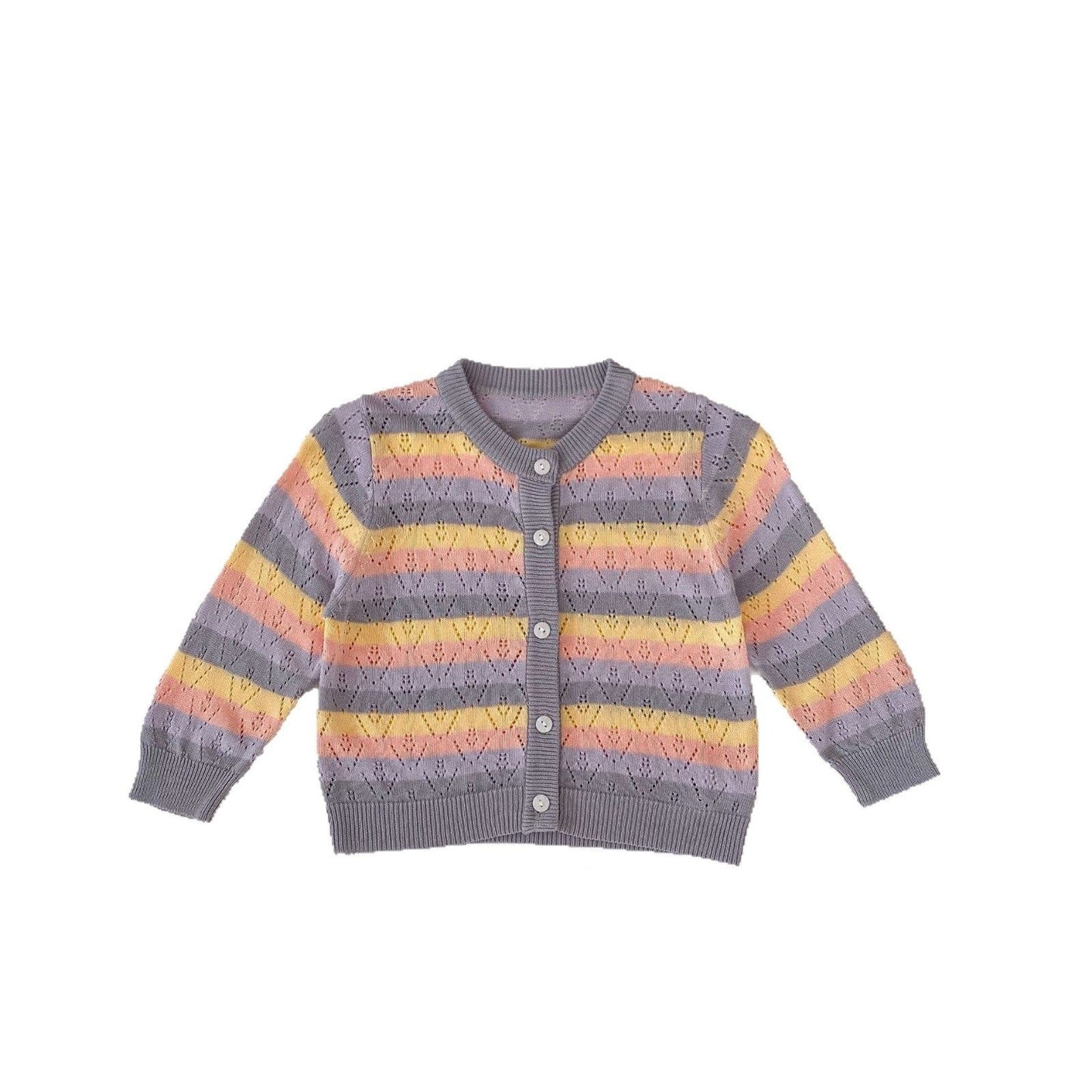 カーディガン・パーカー レインボーボーダーレースニットサマーカーディガン【mh0010171】