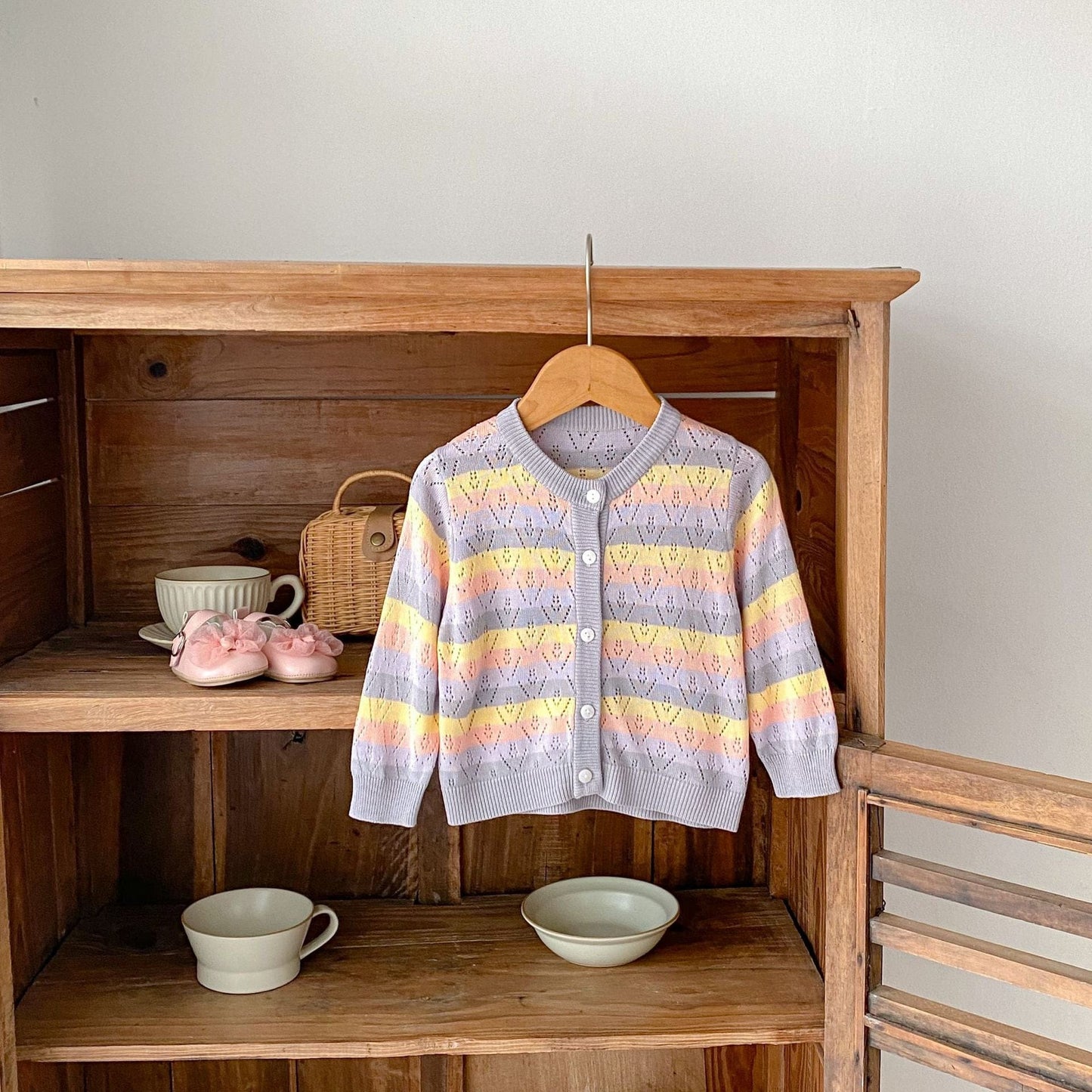 カーディガン・パーカー レインボーボーダーレースニットサマーカーディガン【mh0010171】