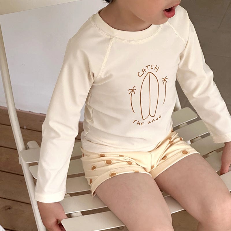 ベビー用水着 ボーイズ水着 プリント長袖トップス+ショートパンツスイムウェア【mh0010220】