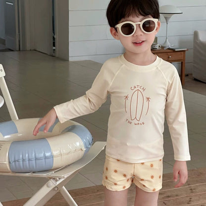 ベビー用水着 ボーイズ水着 プリント長袖トップス+ショートパンツスイムウェア【mh0010220】