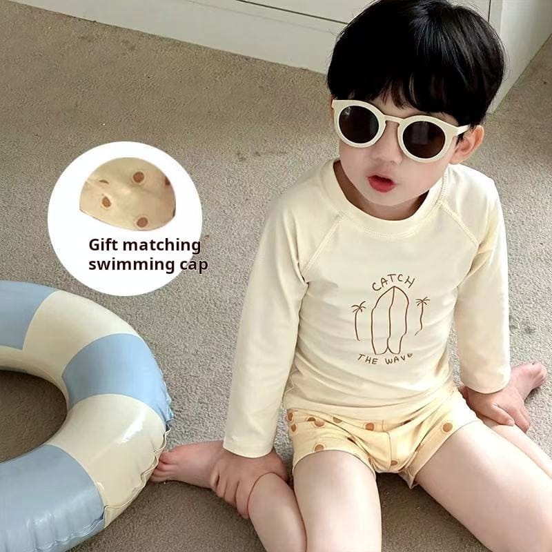 ベビー用水着 ボーイズ水着 プリント長袖トップス+ショートパンツスイムウェア【mh0010220】
