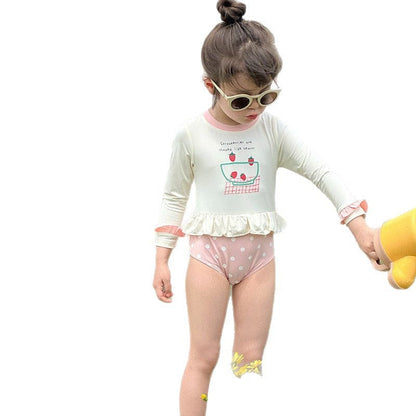 ベビー用水着 ガールズ水着 長袖プリントワンピーススイムウェア【mh0010223】